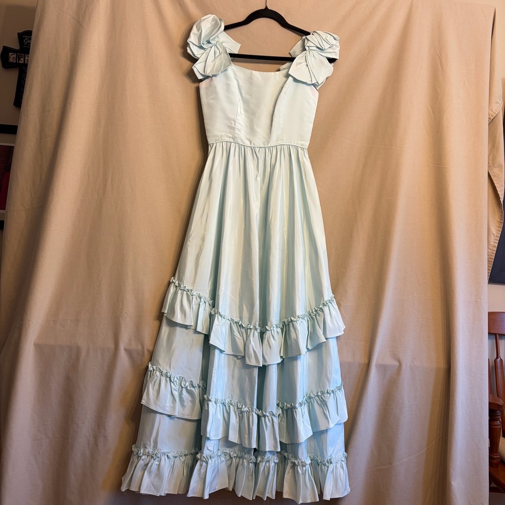 Light Blue Ruffled Strap Maxi Dress